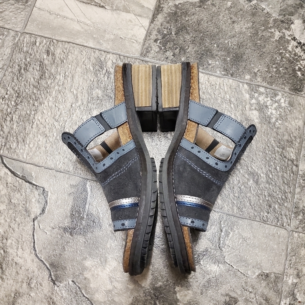 Naot Nifty Blue Gray Suede Leather Slip-on Slide Chunky Block Heel Sandals 37 - Picture 4 of 8
